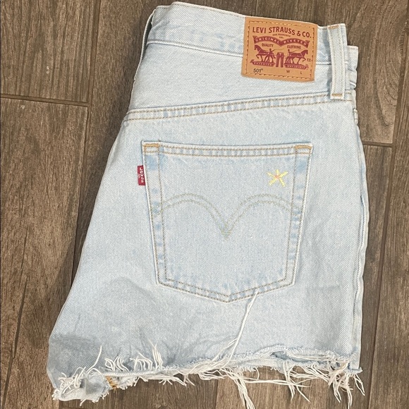 Levi's Pants - Levi's Sky Blue Denim Embroidered Daisies Frayed Shorts